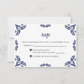 Talavera Blue Floral Minimalist Spanish Wedding RSVP Kaartje (Voorkant)