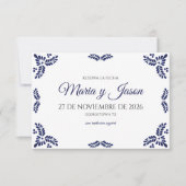 Talavera Blue Floral Minimalist Spanish Wedding Save The Date (Voorkant)