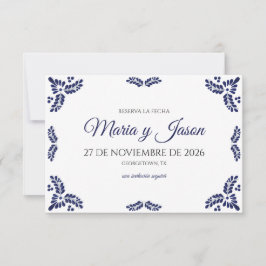 Talavera Blue Floral Minimalist Spanish Wedding Save The Date