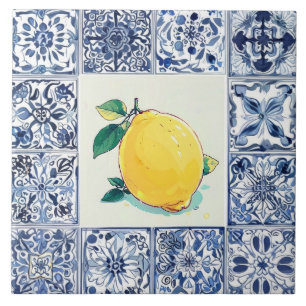 Talavera Citroen - Blauw en Wit Mediterraan Tegeltje