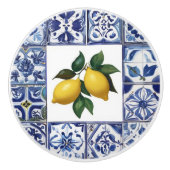 Talavera Citroenen - Blauw en Wit Mediterraan Keramische Knop (Voorkant)