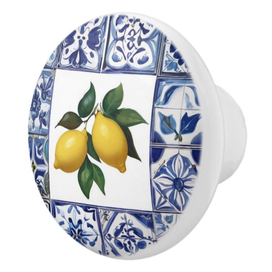Talavera Citroenen - Blauw en Wit Mediterraan Keramische Knop (Rechts)