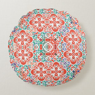 Talavera: Collage van etnische Tegels. Rond Kussen