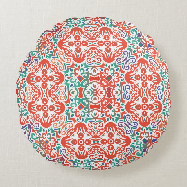 Talavera: Collage van etnische Tegels. Rond Kussen (Voorkant)