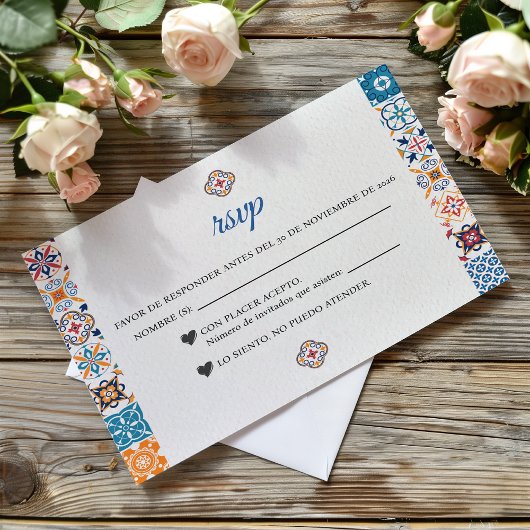 Talavera Colorful Floral Fiesta Spanish Wedding RSVP Kaartje