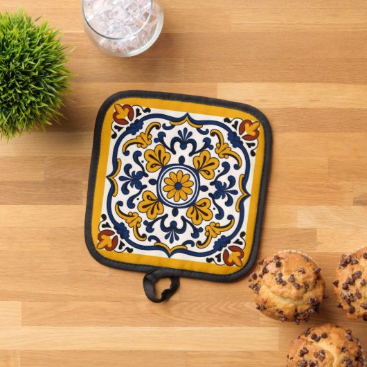 Talavera Daisy Tile Pannenlap (Top down)