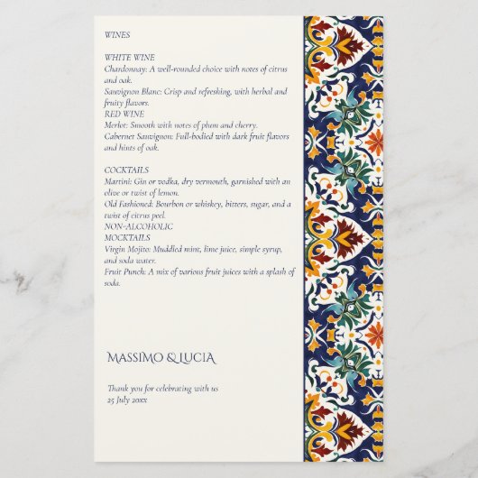 Talavera Fiesta Mexicaans Mediterraan thema menu (Achterkant)