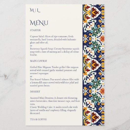 Talavera Fiesta Mexicaans Mediterraan thema menu (Voorkant)