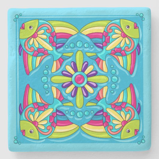 Talavera Fish Stenen Onderzetter (Voorkant)