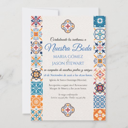 Talavera Floral Fiesta Spanish Wedding Invitation (Voorkant)