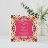 Talavera fuchsia tegel  bruiloft save the date (Staand voorkant)