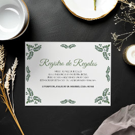 Talavera Green Floral Minimalist Spanish Wedding Informatiekaartje