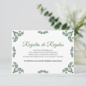 Talavera Green Floral Minimalist Spanish Wedding Informatiekaartje (Staand voorkant)