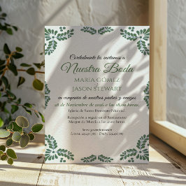 Talavera Green Floral Minimalist Spanish Wedding Kaart