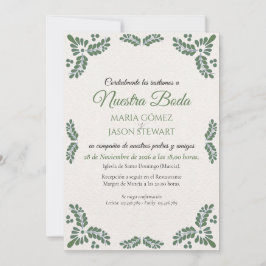 Talavera Green Floral Minimalist Spanish Wedding Kaart