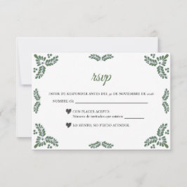 Talavera Green Floral Minimalist Spanish Wedding RSVP Kaartje