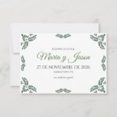 Talavera Green Floral Minimalist Spanish Wedding Save The Date (Voorkant)