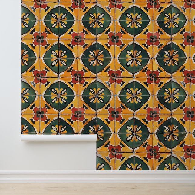 Talavera Groene Mexicaanse Tegel look Behang (Applicatie)