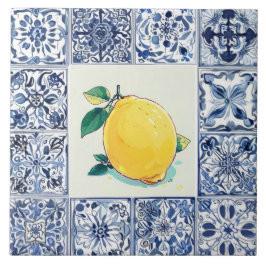 Talavera Lemon - Blue and White Mediterranean Tegeltje