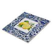 Talavera Lemons Dark Blue and White Mediterranean Tegeltje (Zijkant)