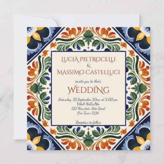 Talavera  Mexicaans alles in één bruiloft Kaart (Voorkant)