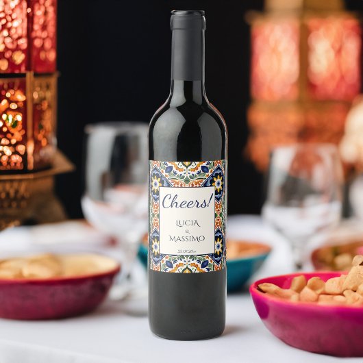 Talavera Mexicaans bruiloft gedrukt Wijn Etiket