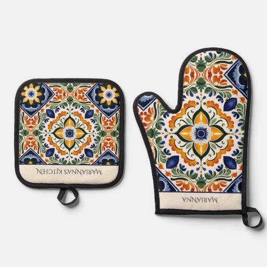 Talavera  Mexicaans Kerstcadeaus voor mama Ovenwant & Pannenlap Set (Voorkant)