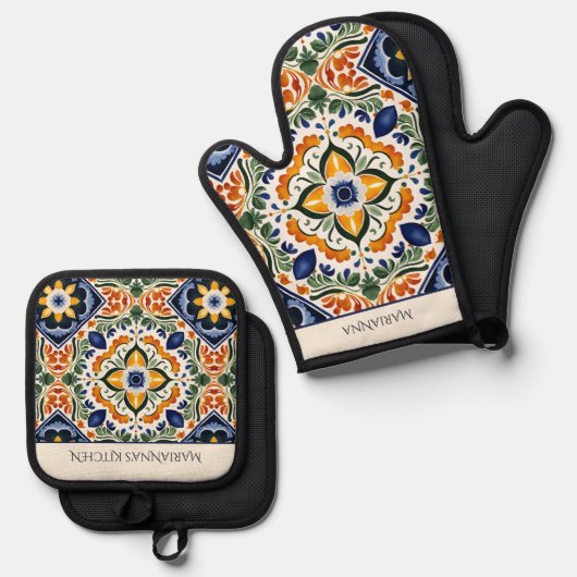 Talavera  Mexicaans Kerstcadeaus voor mama Ovenwant & Pannenlap Set (Voorkant / Achterkant)