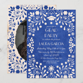 Talavera Mexicaans Koninklijk Blauw Afstudeerfoto Kaart