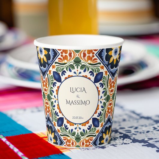 Talavera  Mexicaans trouwmonogram gedrukt Papieren Bekers