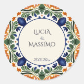 Talavera  Mexicaans trouwmonogram gedrukt Ronde Sticker (Voorkant)