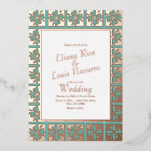 Talavera Mexicaanse Blauwgroen bruiloft geperst Folie Uitnodiging (Voorkant)