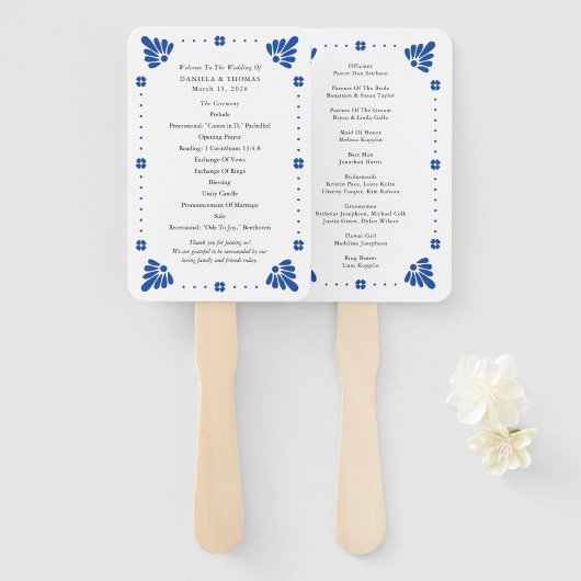 Talavera Mexicaanse bruiloft programma fan Handwaaier (Voorkant en achterkant)