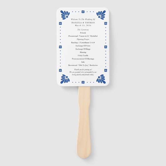 Talavera Mexicaanse bruiloft programma fan Handwaaier (Voorkant)