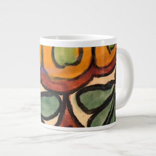 Talavera Mexican Pottery Brown green gold Grote Koffiekop
