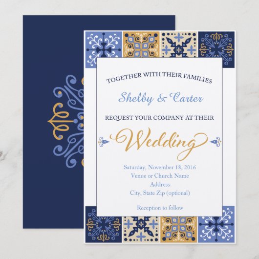 Talavera Mexican Tile Wedding Invitation Kaart (Voorkant / Achterkant)