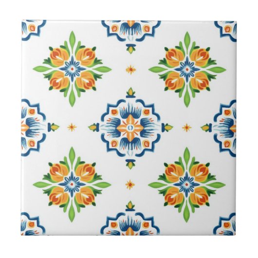 Talavera Naadloos Blauw Sinaasappel Groen Mexicaan Tegeltje (Voorkant)
