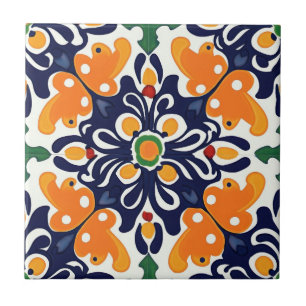 Talavera Naadloze Blauwe Oranje Mexicaans Spaans Tegeltje