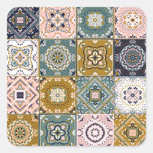 Talavera: Patchwork, een etnisch mozaïek. Vierkante Sticker (Voorkant)