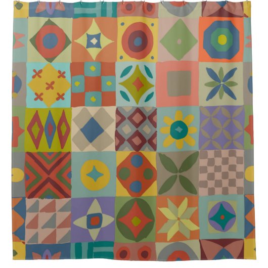 Talavera-patroon. Indische lappendeken. Turkse naa Douchegordijn (Voorkant)