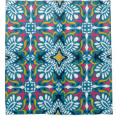 Talavera pattern. Indian patchwork. Azulejos Douchegordijn (Voorkant)