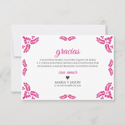 Talavera Pink Floral Minimalist Spanish Wedding Bedankkaart (Voorkant)