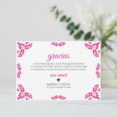 Talavera Pink Floral Minimalist Spanish Wedding Bedankkaart (Staand voorkant)
