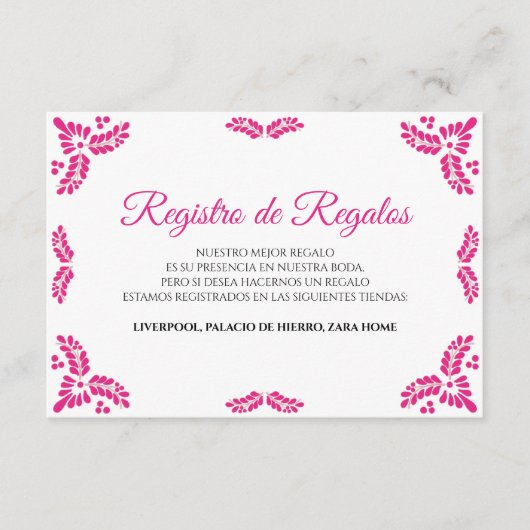 Talavera Pink Floral Minimalist Spanish Wedding Informatiekaartje (Voorkant)