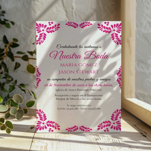 Talavera Pink Floral Minimalist Spanish Wedding Kaart