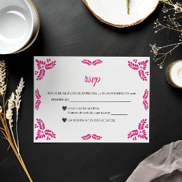 Talavera Pink Floral Minimalist Spanish Wedding RSVP Kaartje