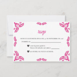 Talavera Pink Floral Minimalist Spanish Wedding RSVP Kaartje