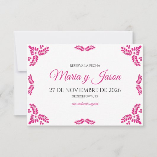 Talavera Pink Floral Minimalist Spanish Wedding Save The Date (Voorkant)