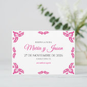 Talavera Pink Floral Minimalist Spanish Wedding Save The Date (Staand voorkant)