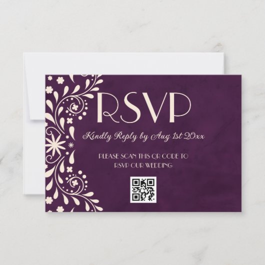 Talavera Plum Floral Wedding QR code RSVP Kaartje (Voorkant)